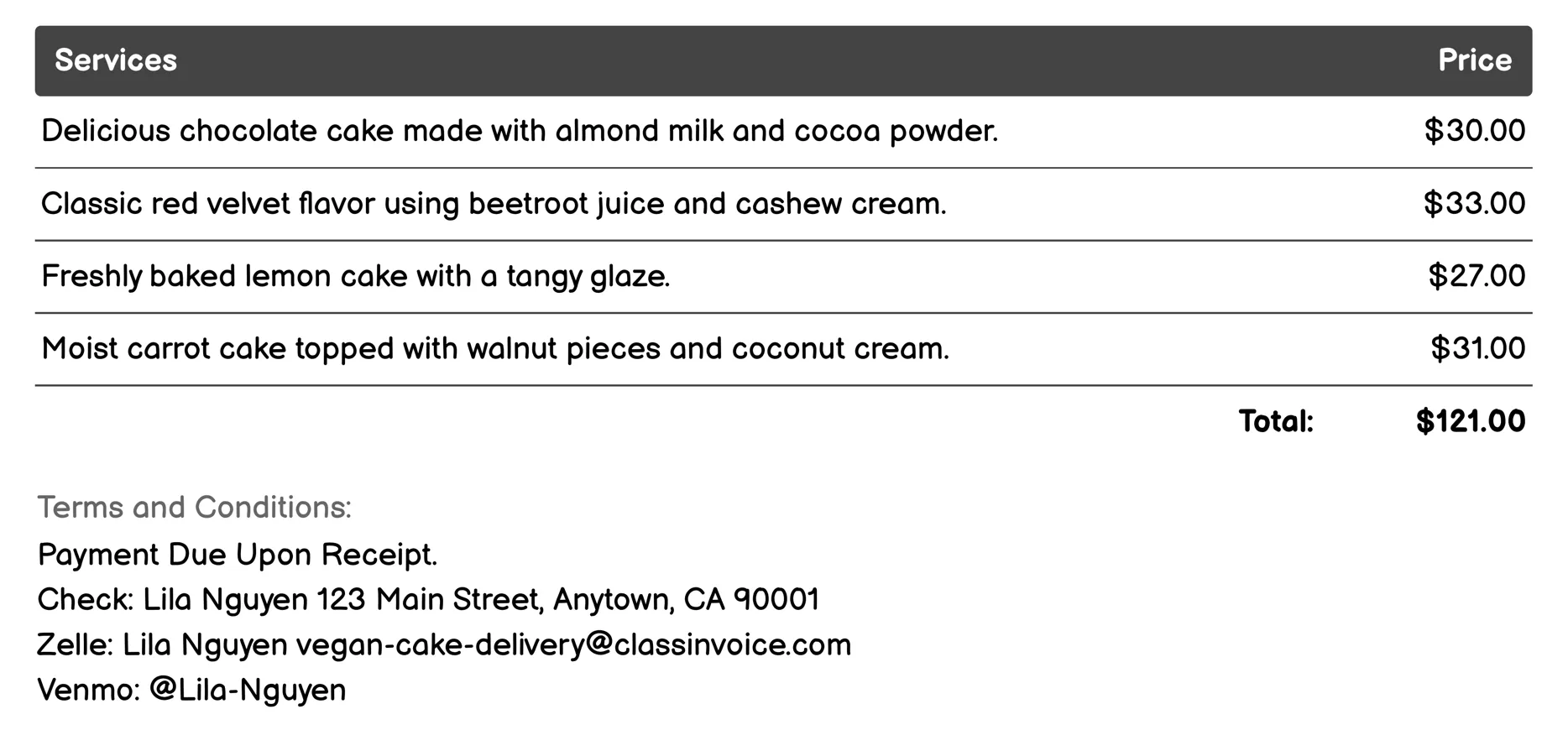 Subscription Box Service Invoice Example