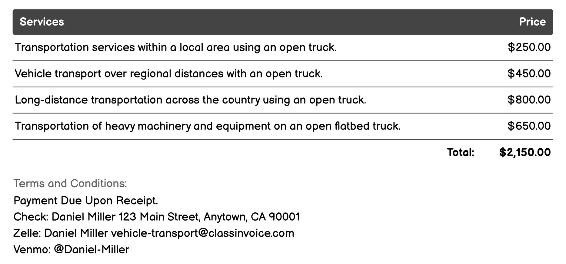 Open Trucking Invoice Example