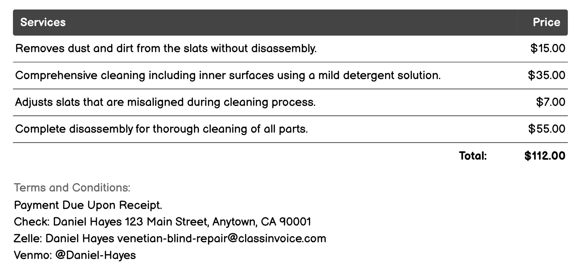 Cleaning Invoice Example