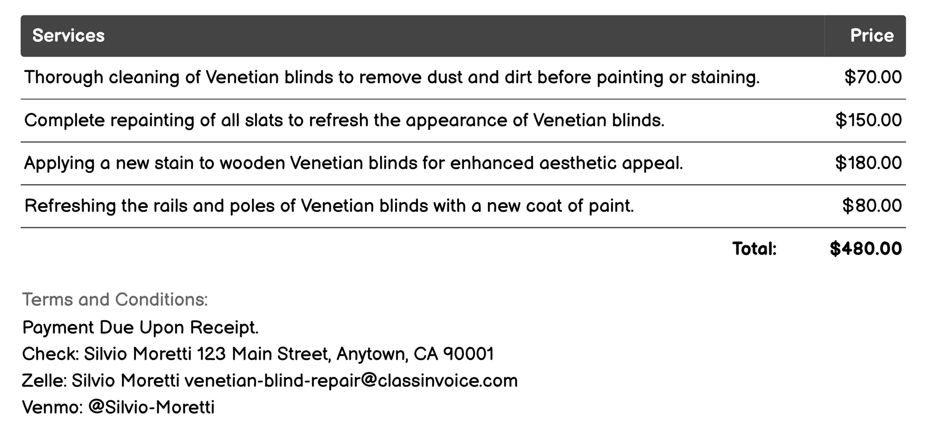 Painting or Staining Invoice Example