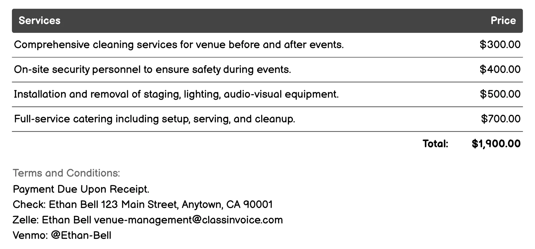 Facilities Management Invoice Example