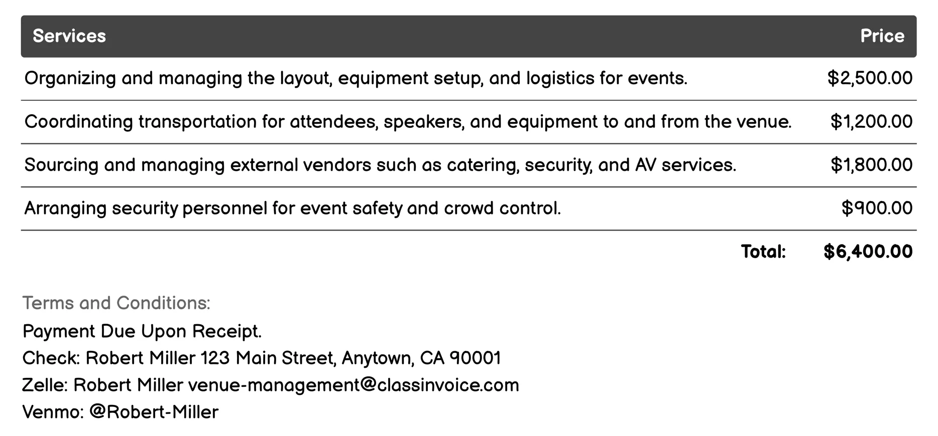 Logistics and Transportation Invoice Example