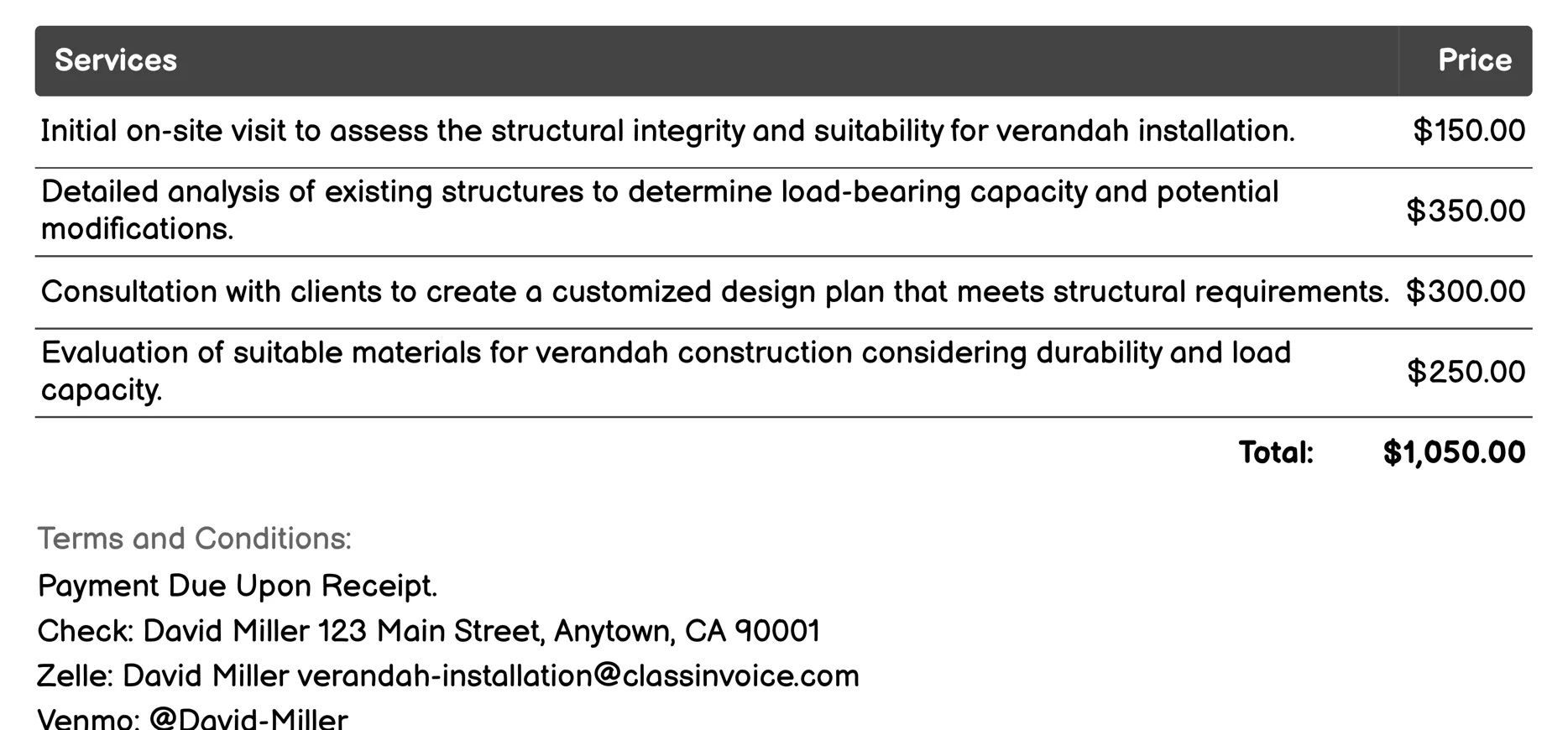 Structural Assessment Invoice Example