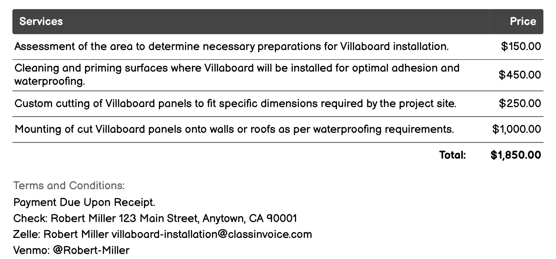 Waterproofing Service Invoice Example