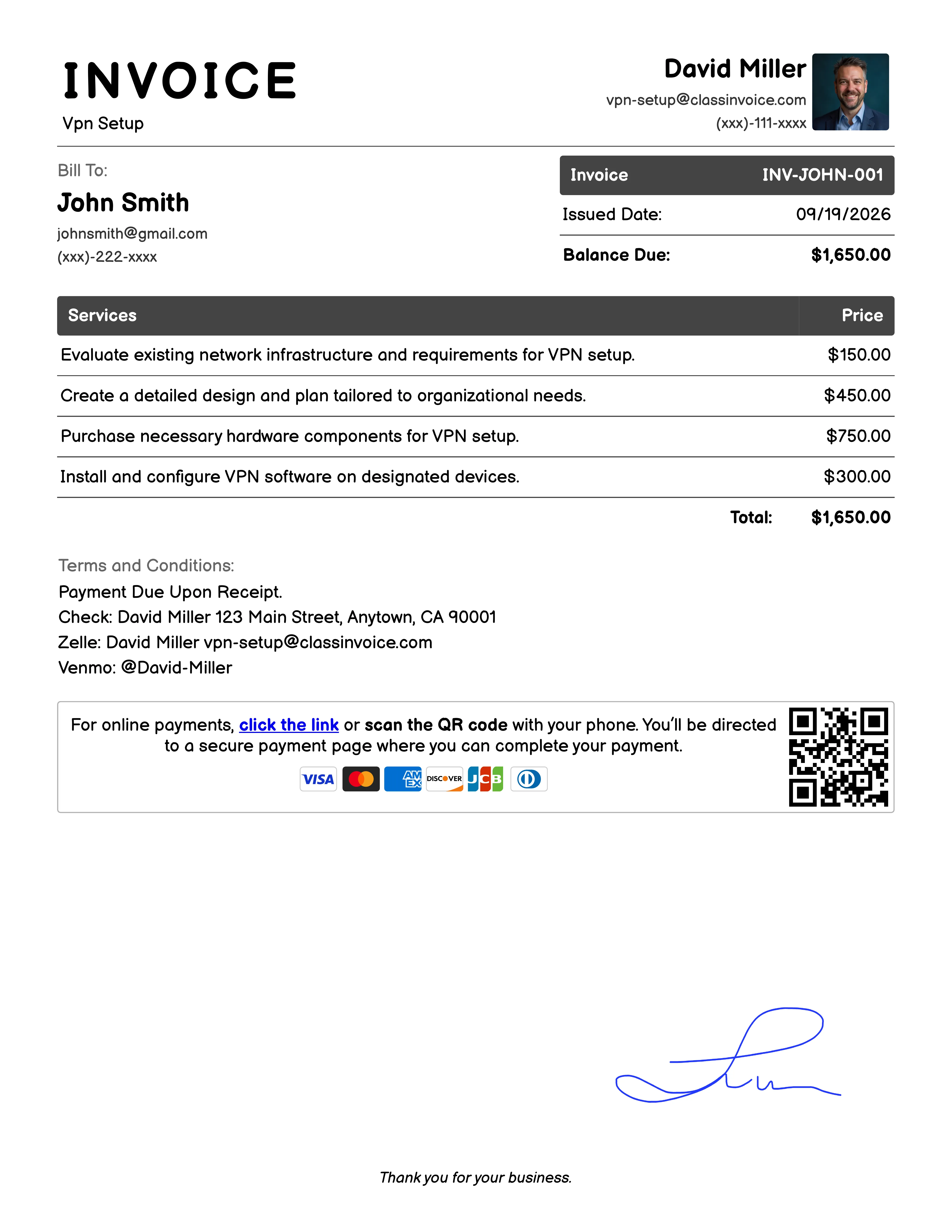 Vpn Setup Invoice Example