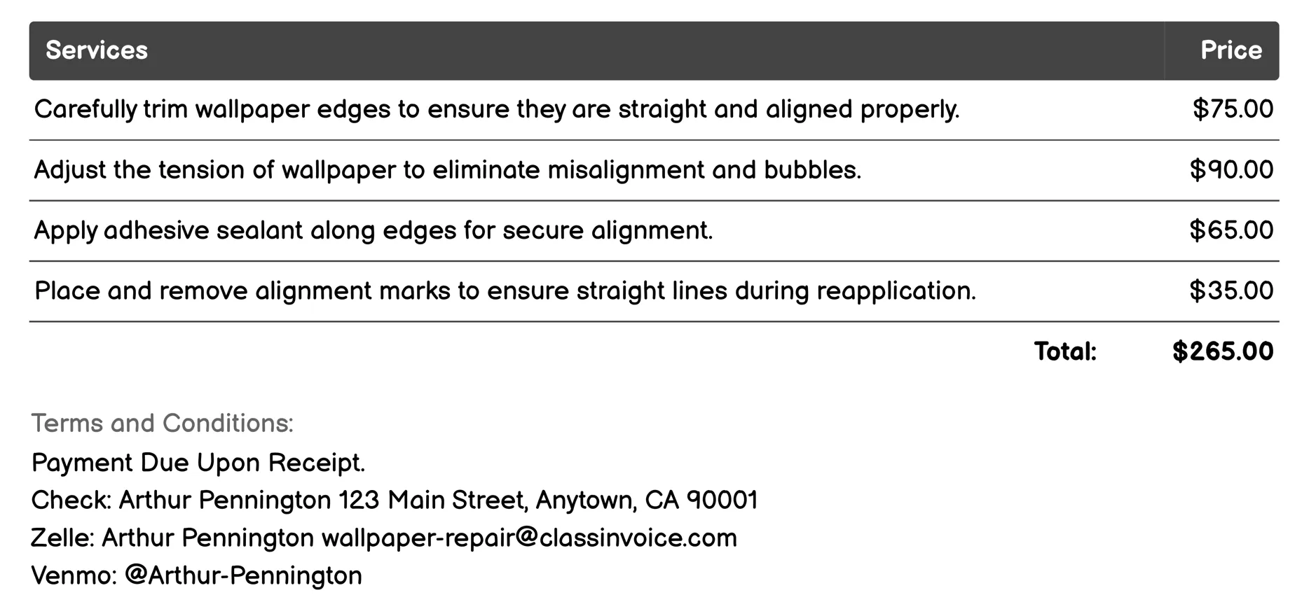 Edge Alignment Correction Invoice Example