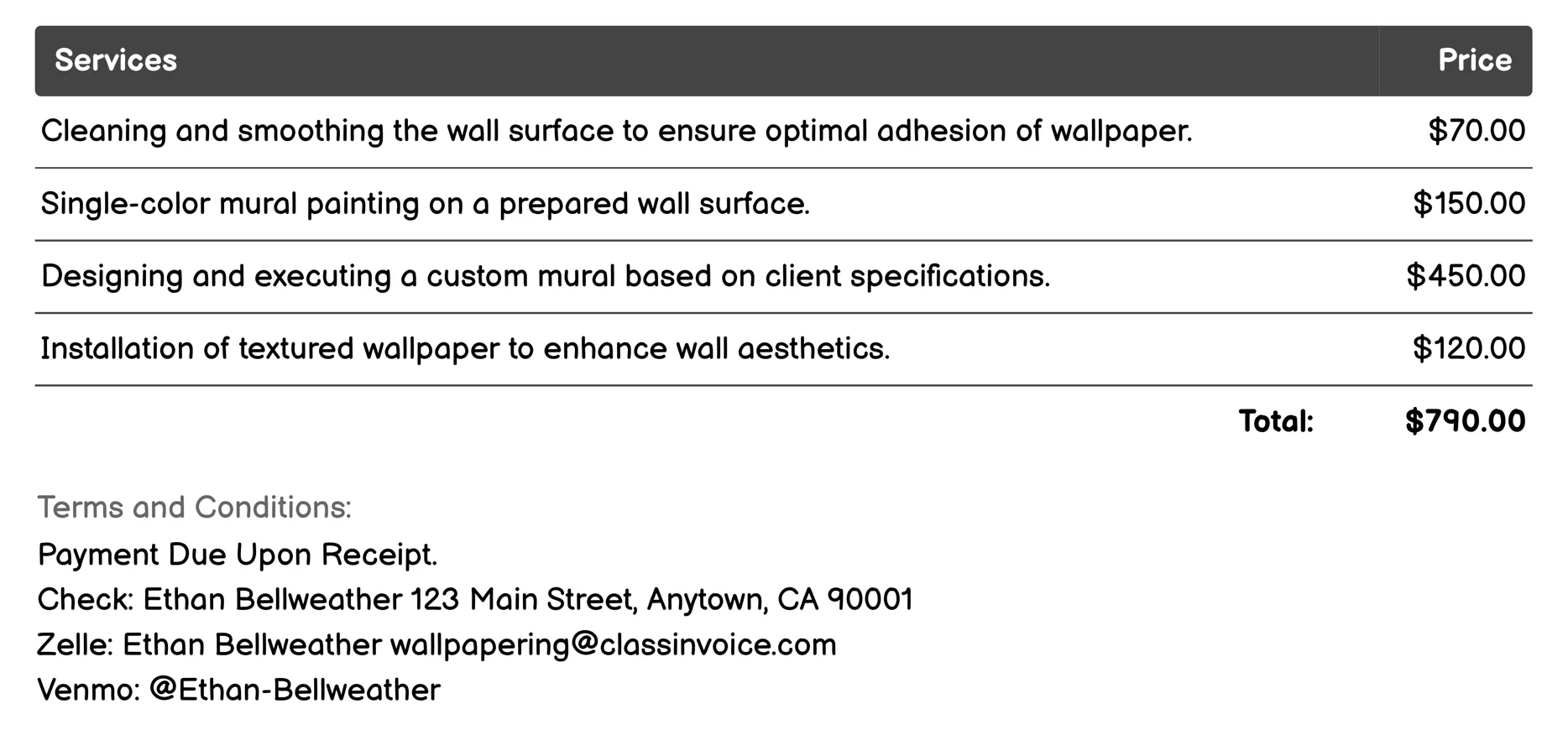 Mural Painting Service Invoice Example