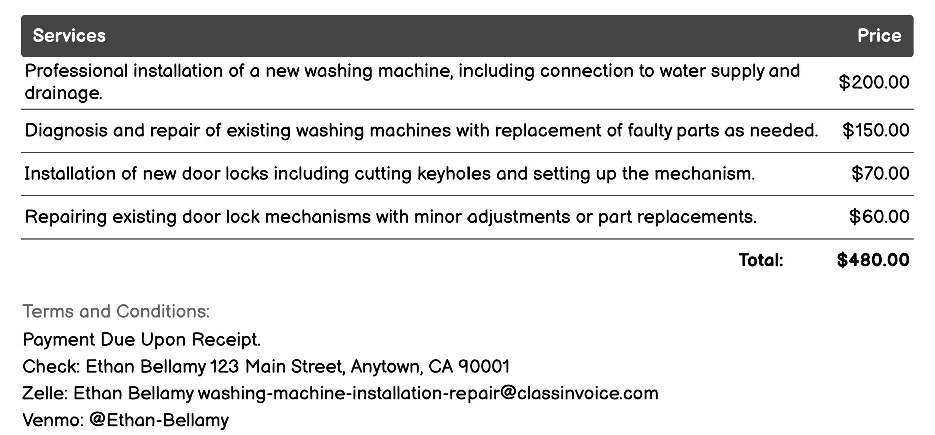 Door Lock Repair Invoice Example