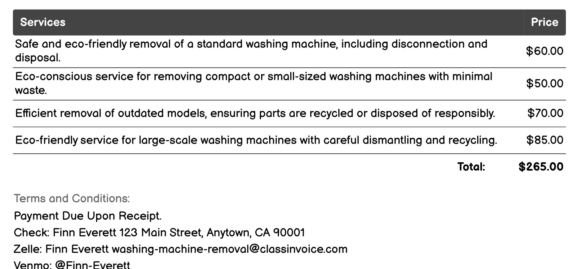 Eco-Friendly Removal Invoice Example