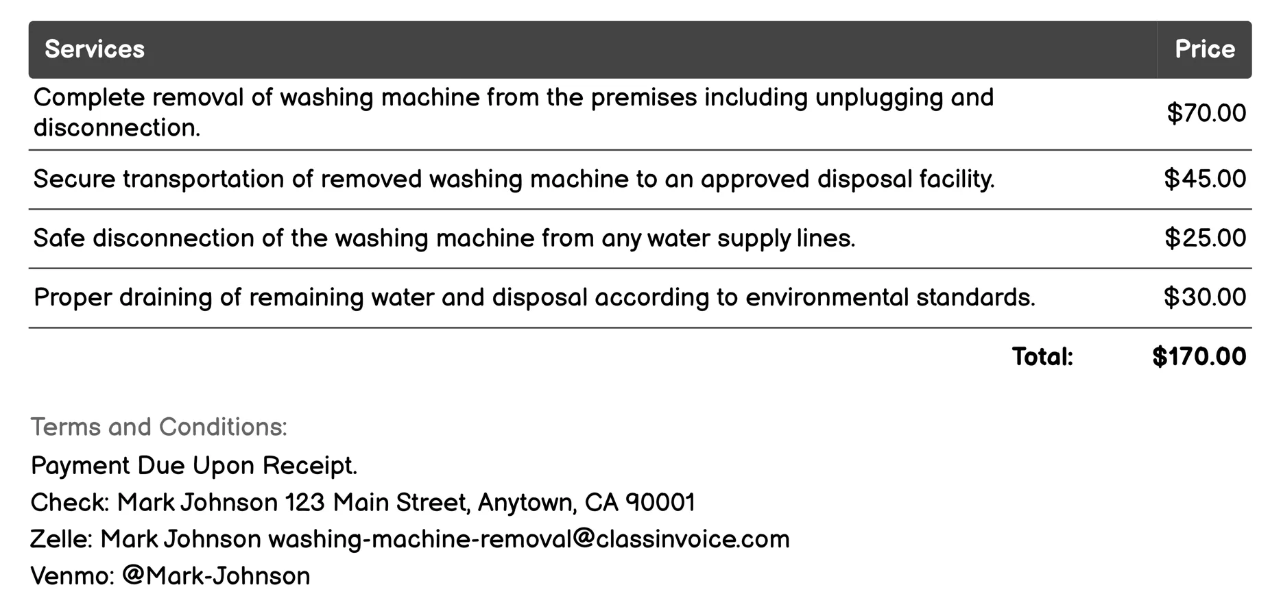 Full Disposal Service Invoice Example