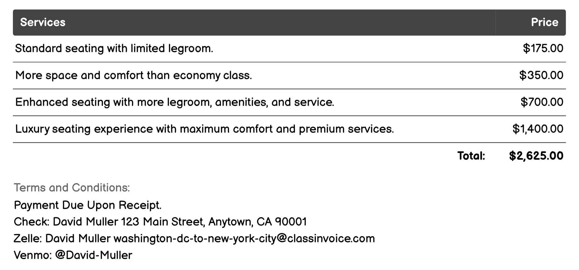 Air Travel Invoice Example