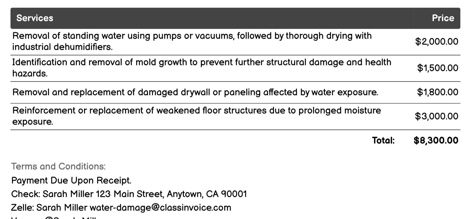 Structural Repair and Reinforcement Invoice Example