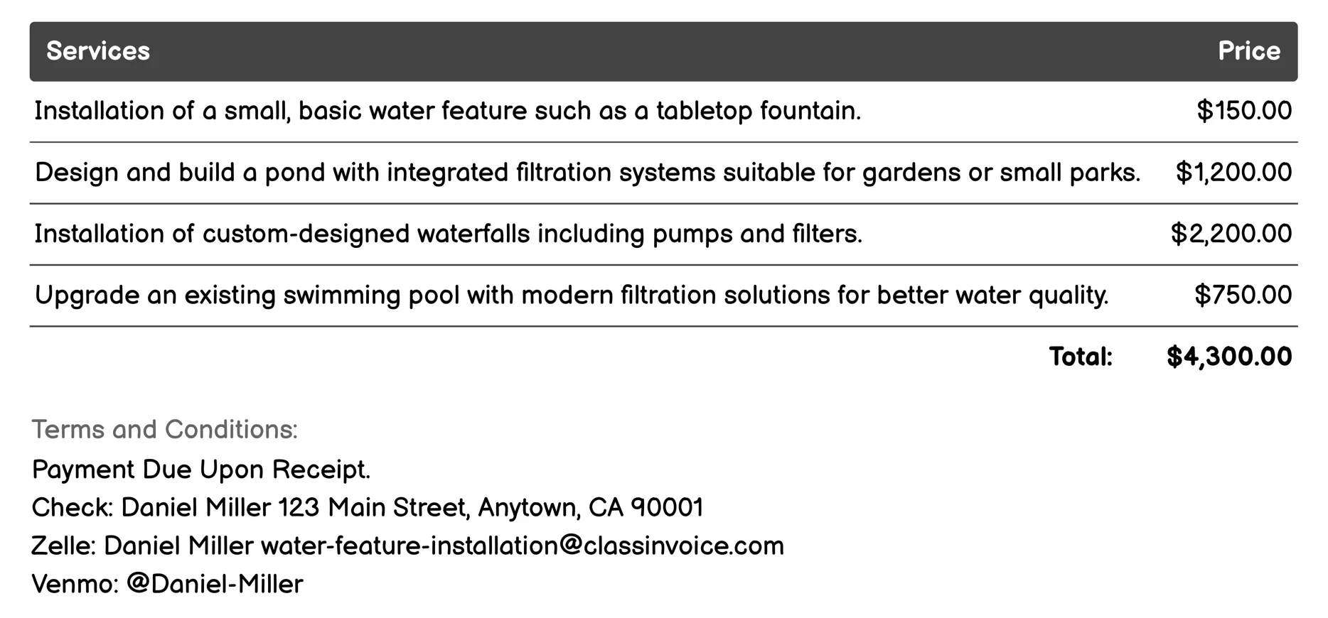 Water Filtration Solutions Invoice Example