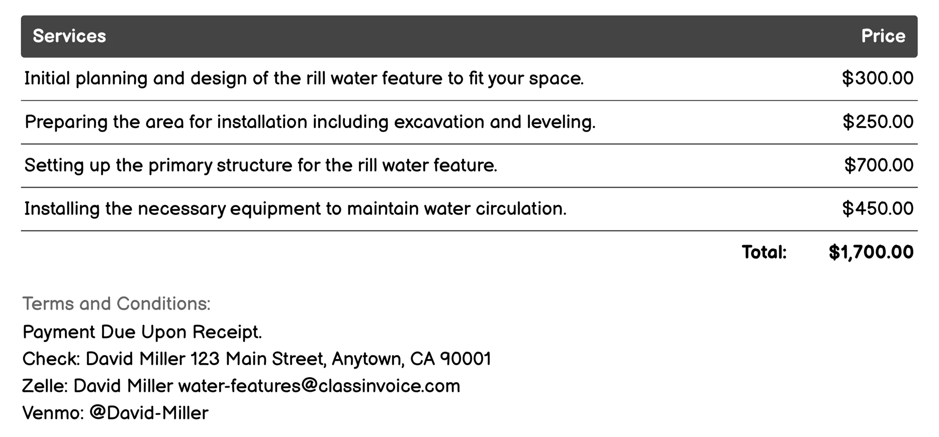 Rills Invoice Example