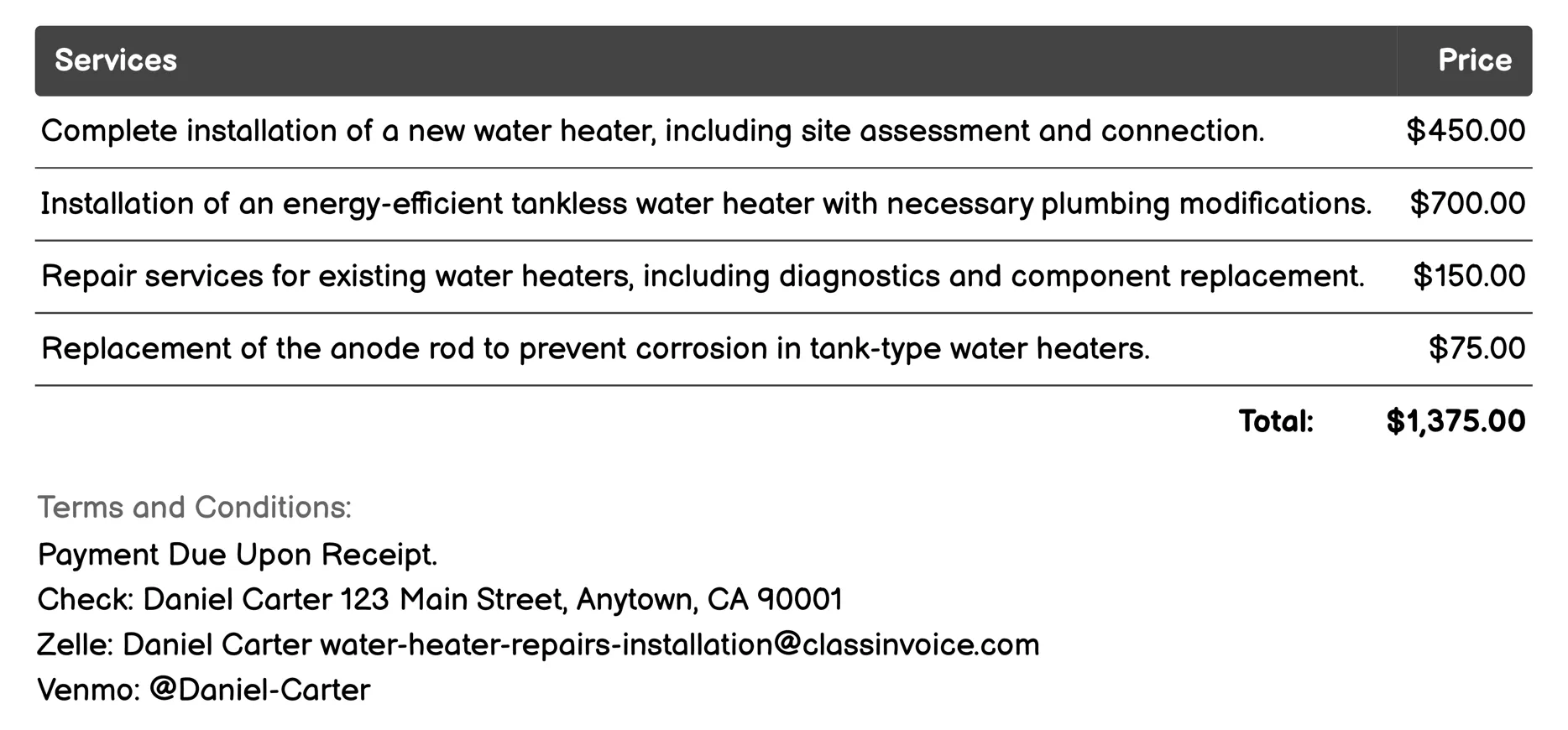 Installation Services Invoice Example
