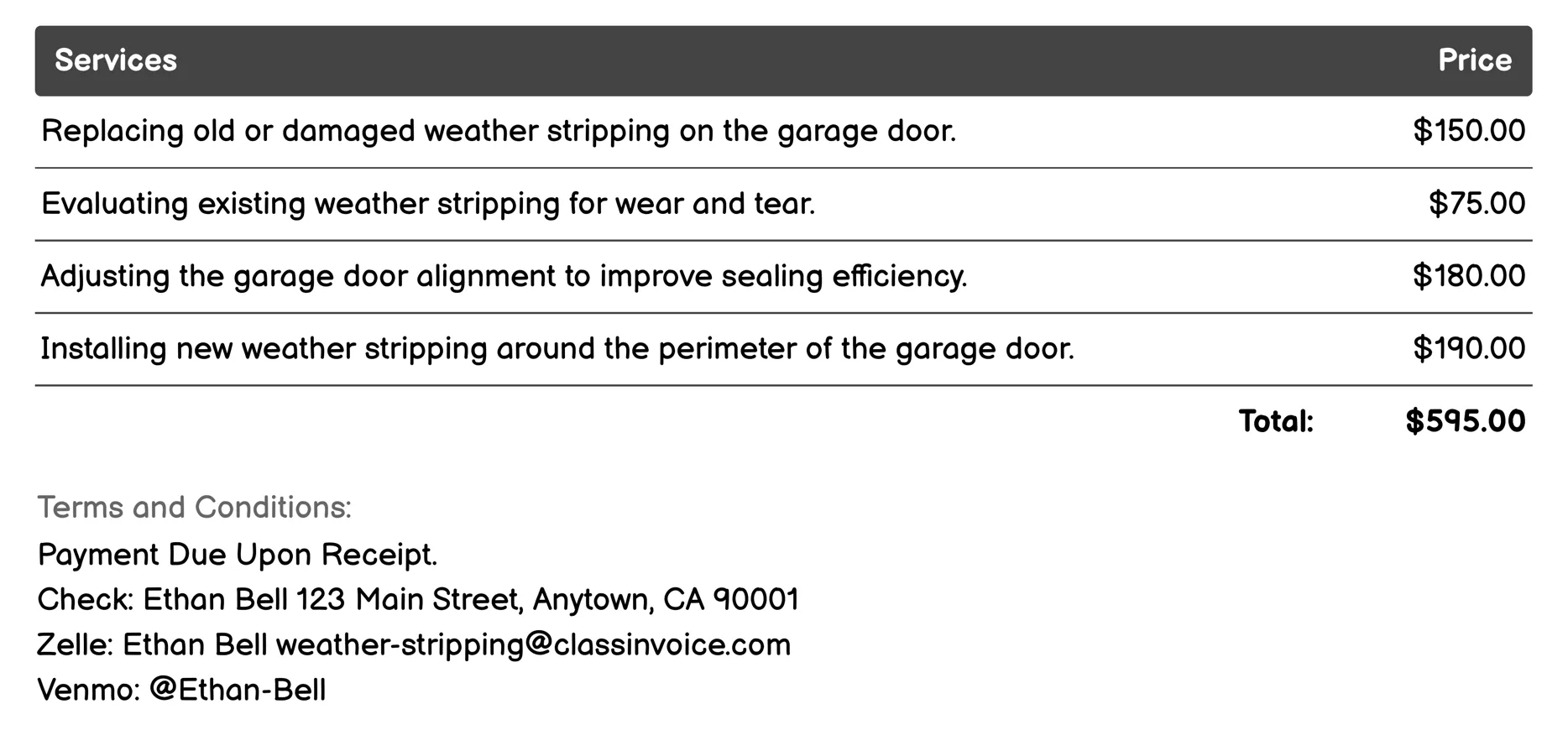 Garage Door Insulation Invoice Example
