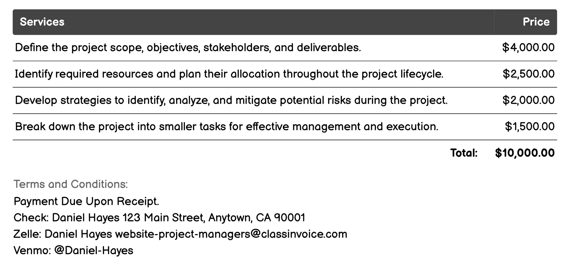 Project Planning Invoice Example