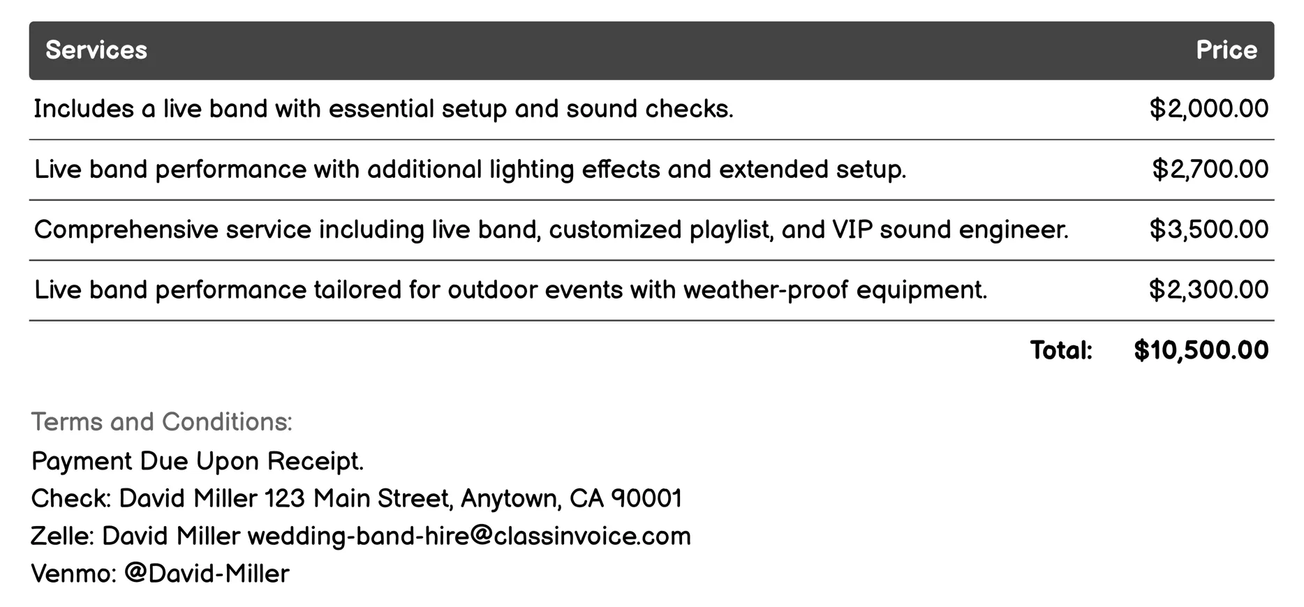 Wedding DJs Invoice Example