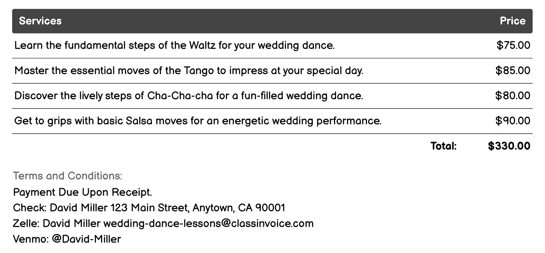 Basic Steps Workshop Invoice Example