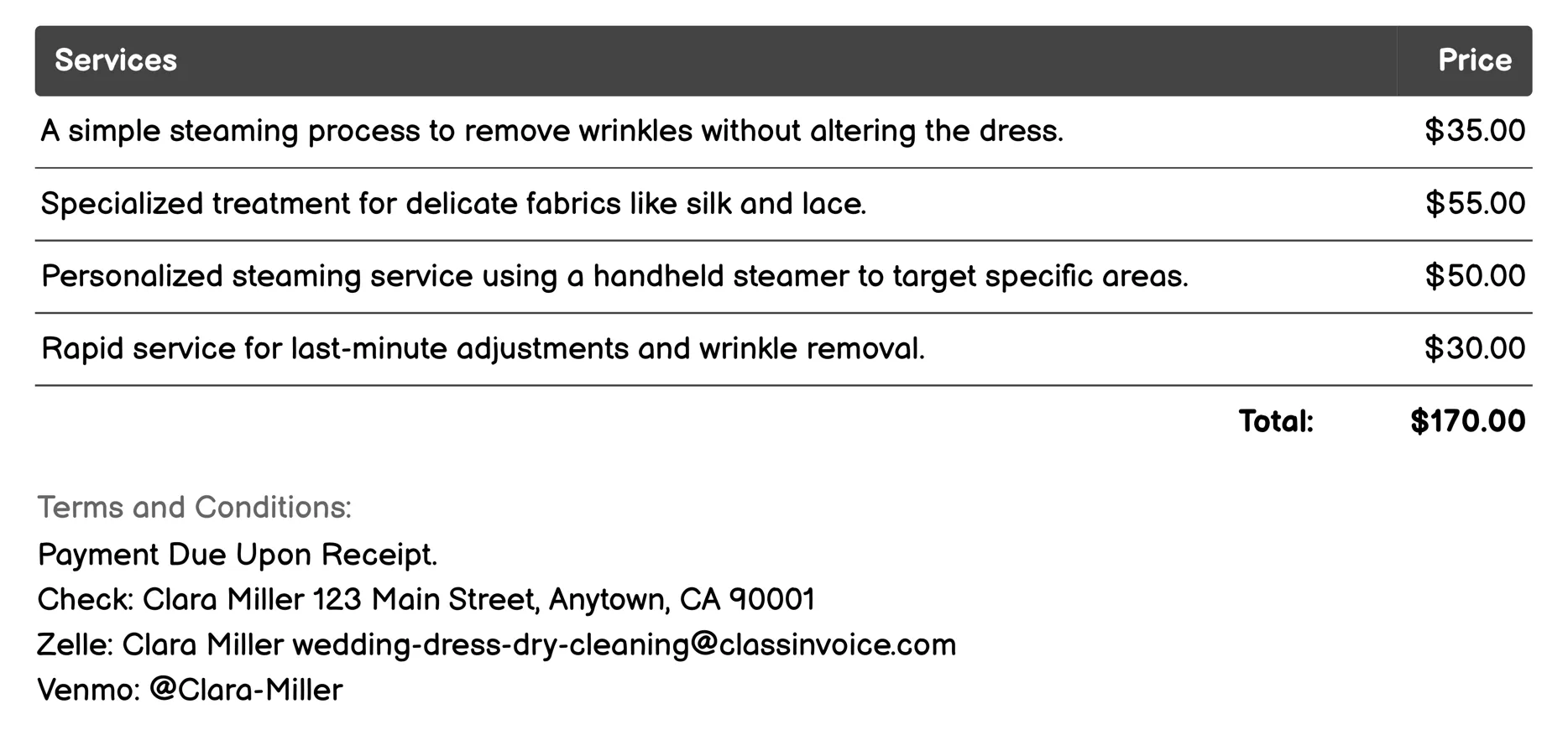 Steaming Invoice Example