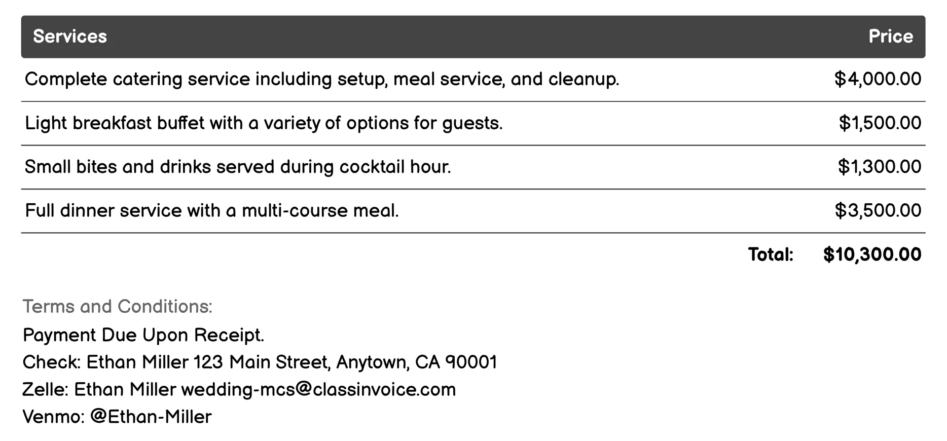 Catering Invoice Example