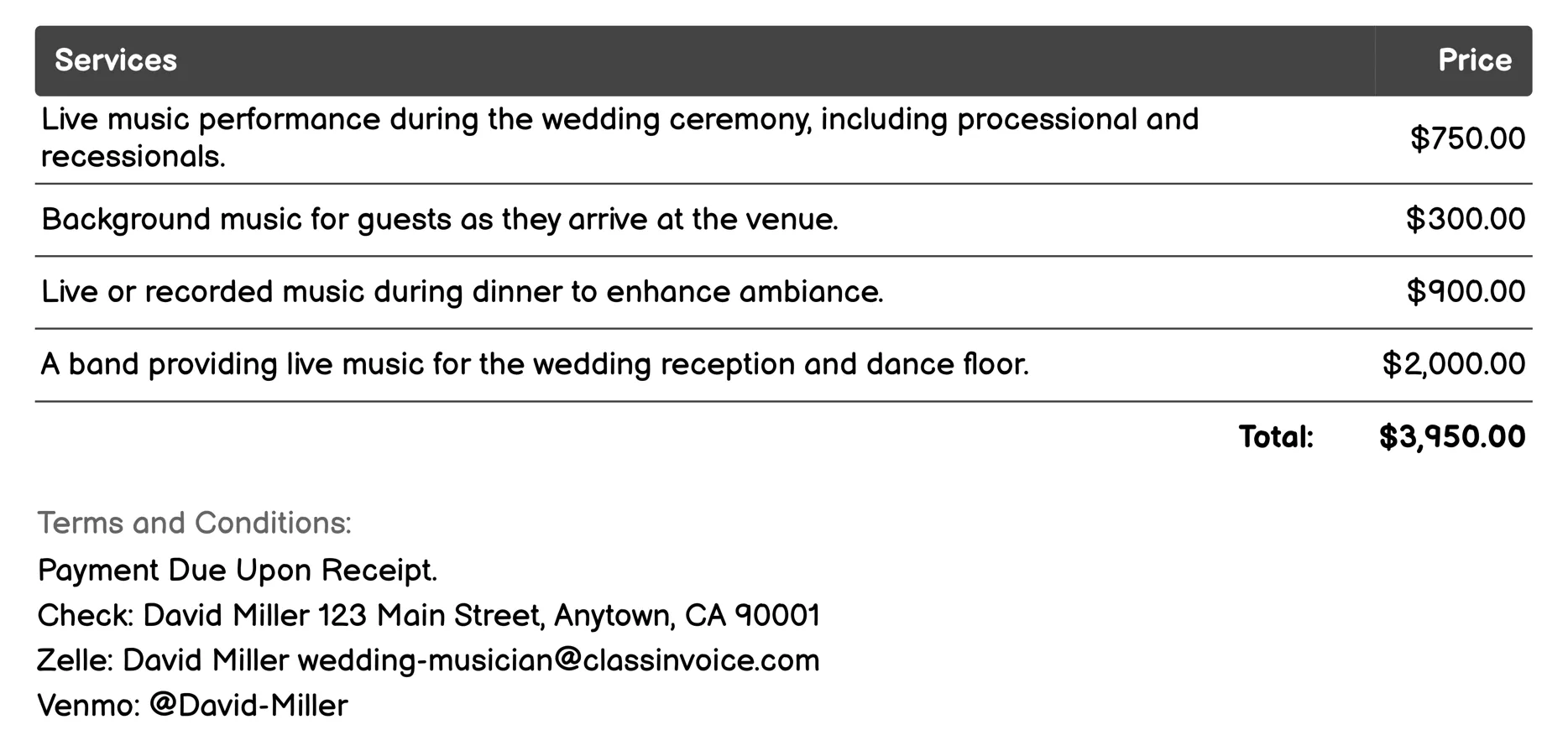 Worship Team Invoice Example