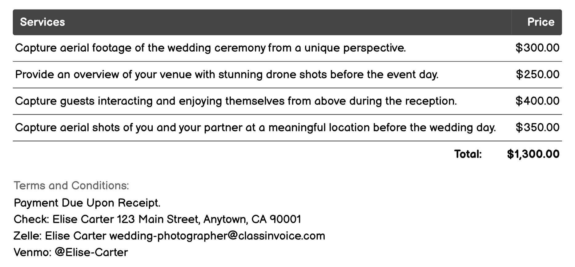 Drone Photography Invoice Example