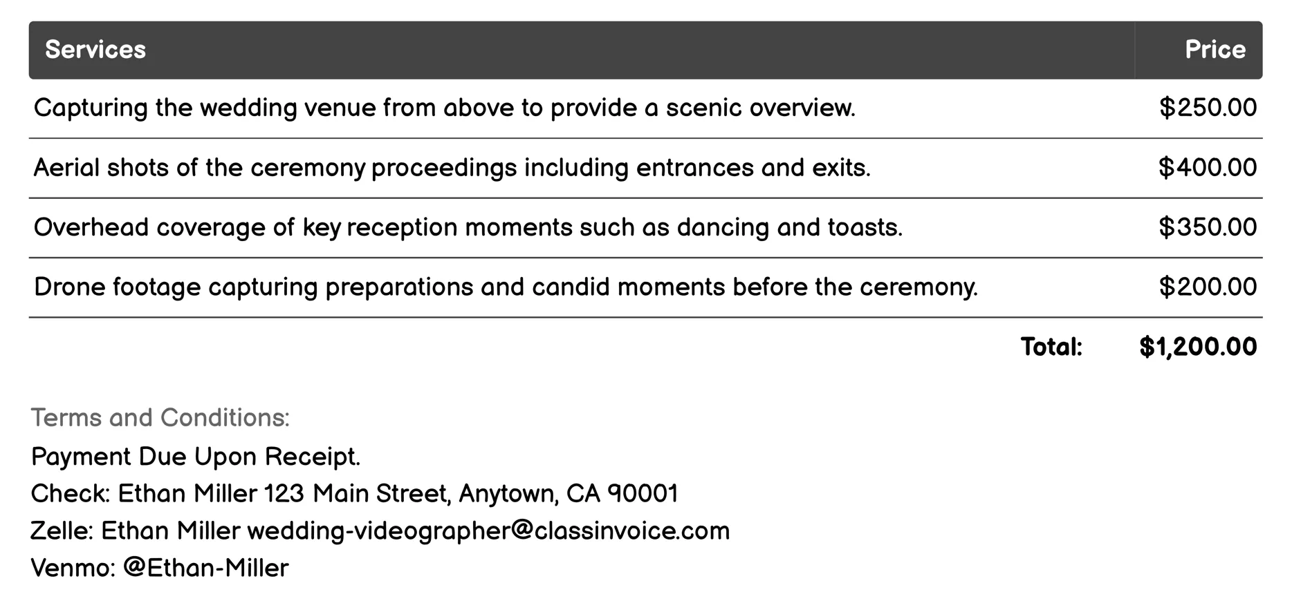Drone Videography Invoice Example