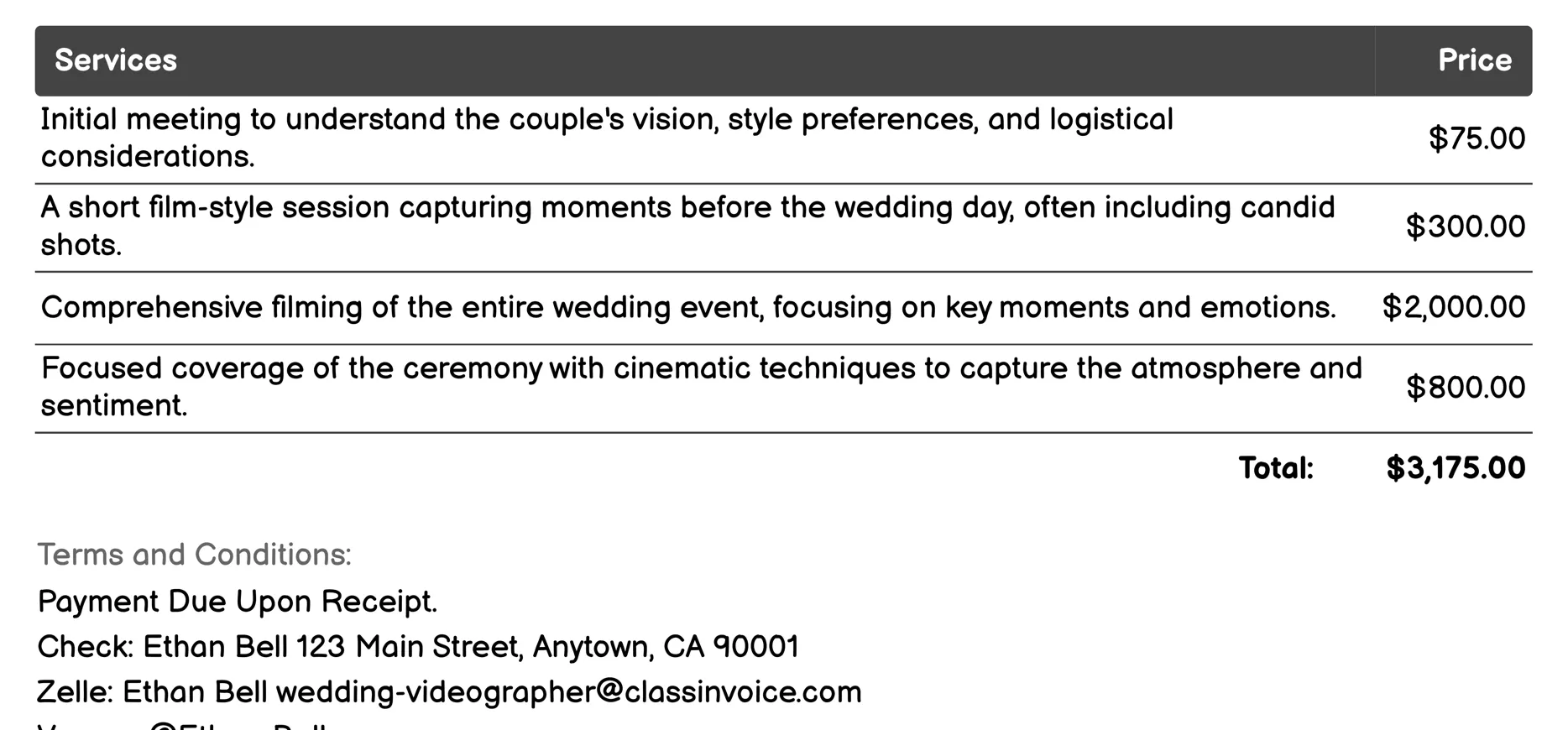 Short Film Style Video Invoice Example