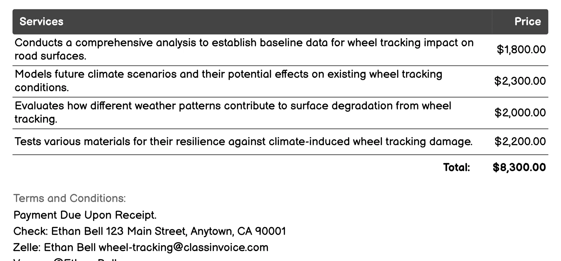 Climate Impact Assessment Invoice Example
