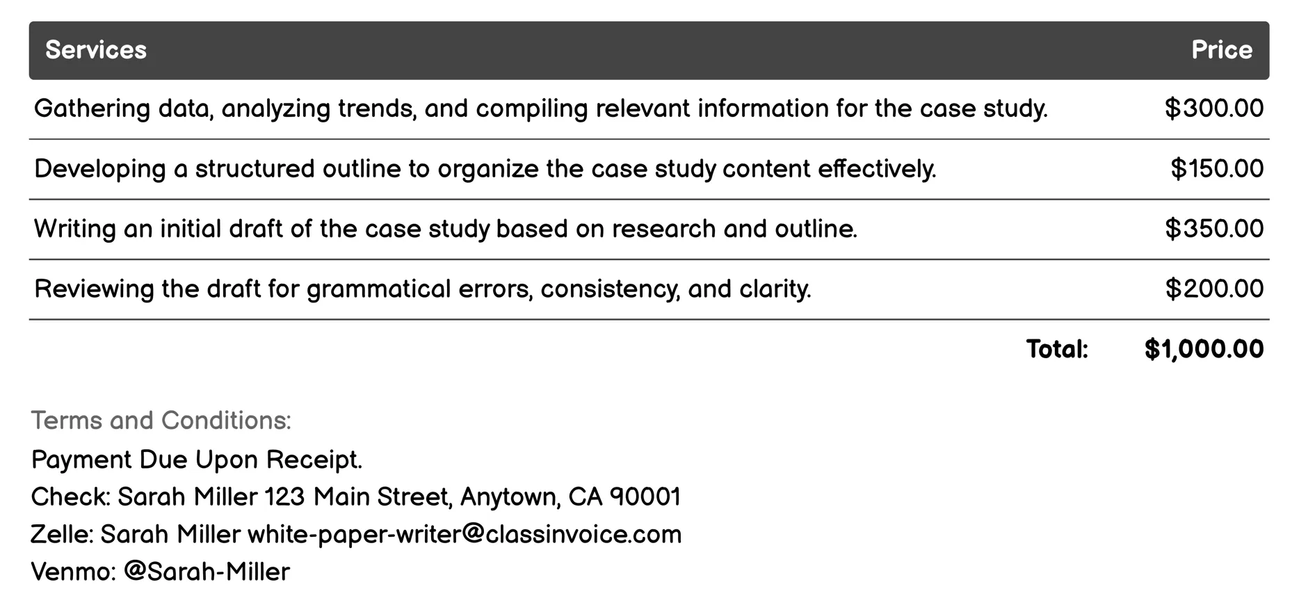 Case Study Development Invoice Example