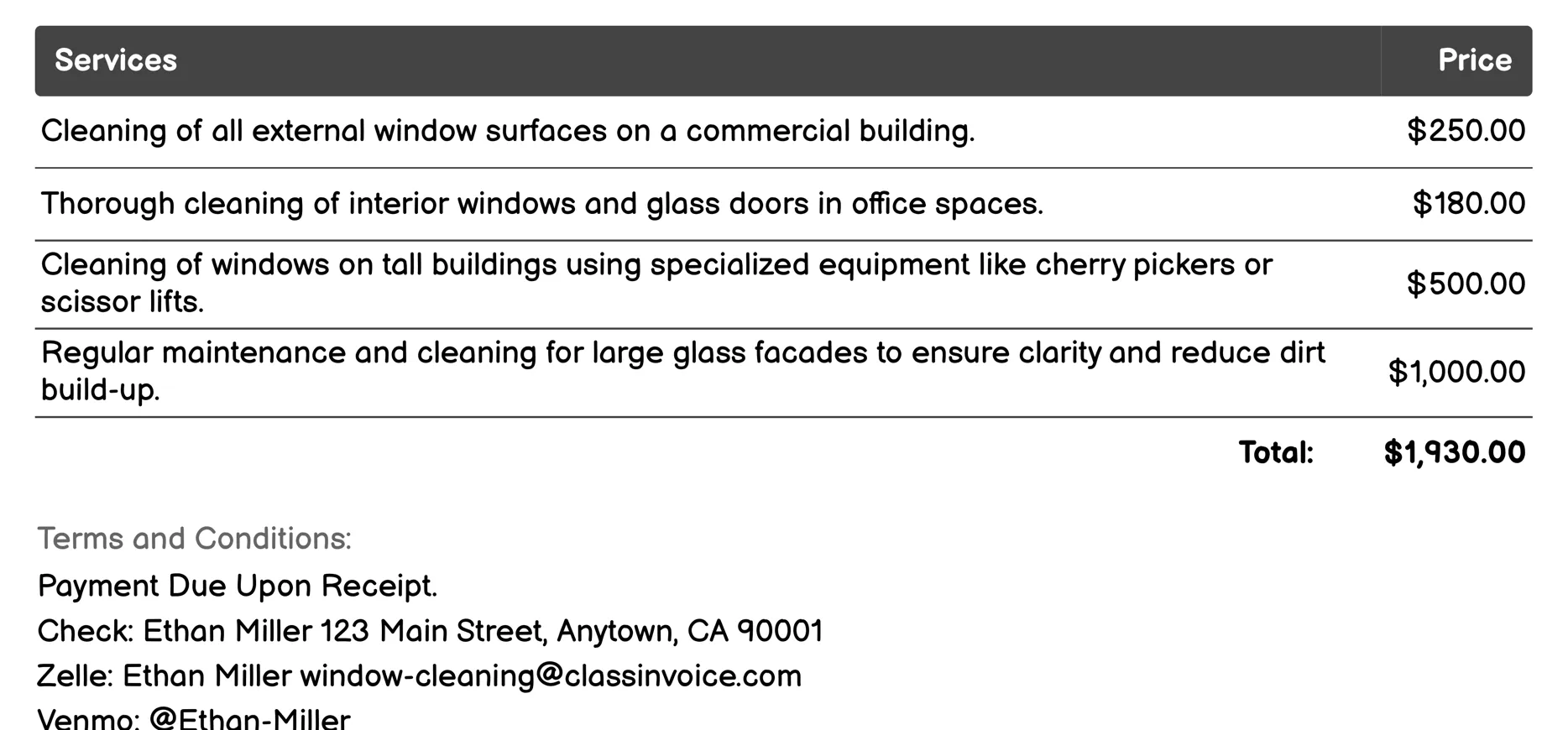 Commercial Window Cleaning Invoice Example
