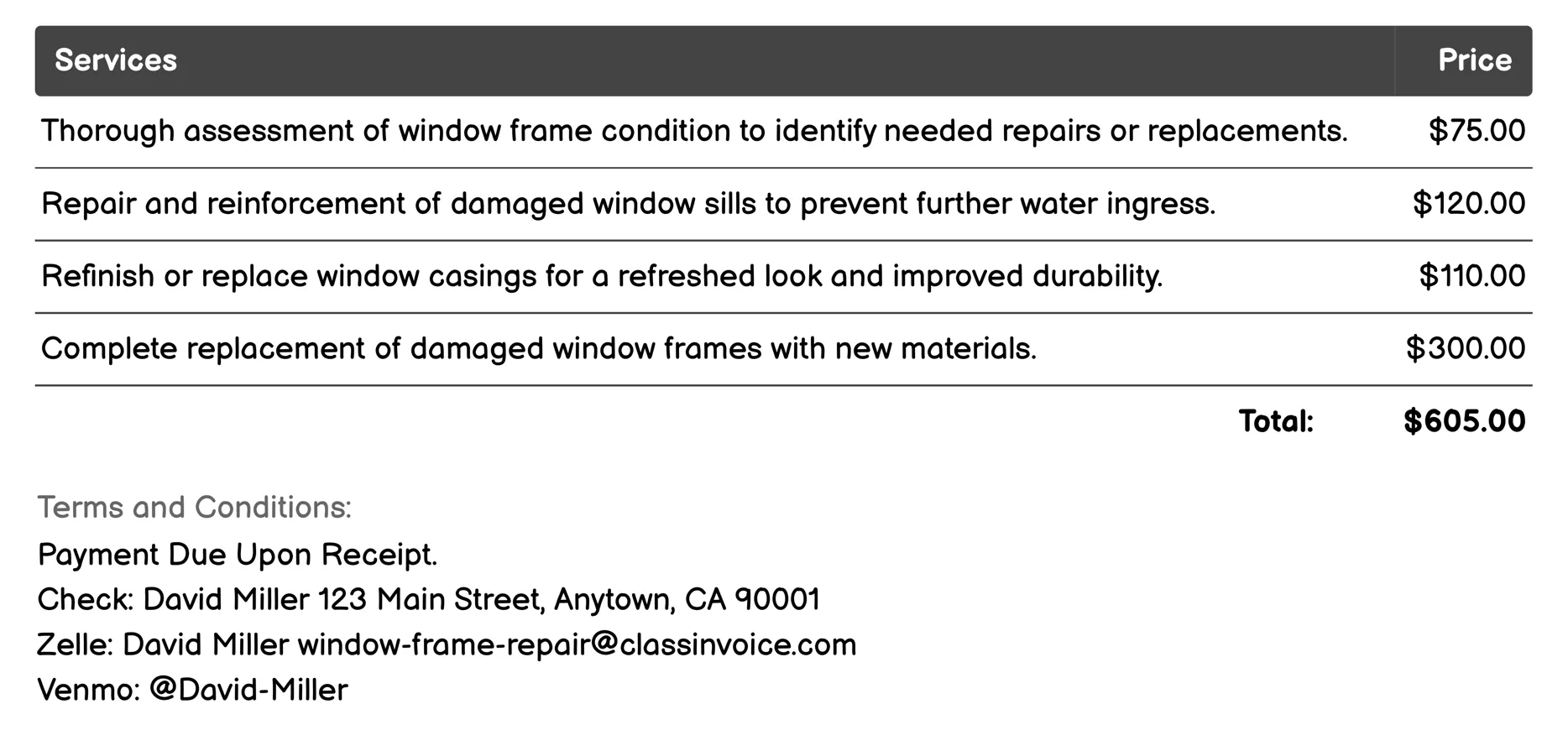 Hardware Repair or Replacement Invoice Example