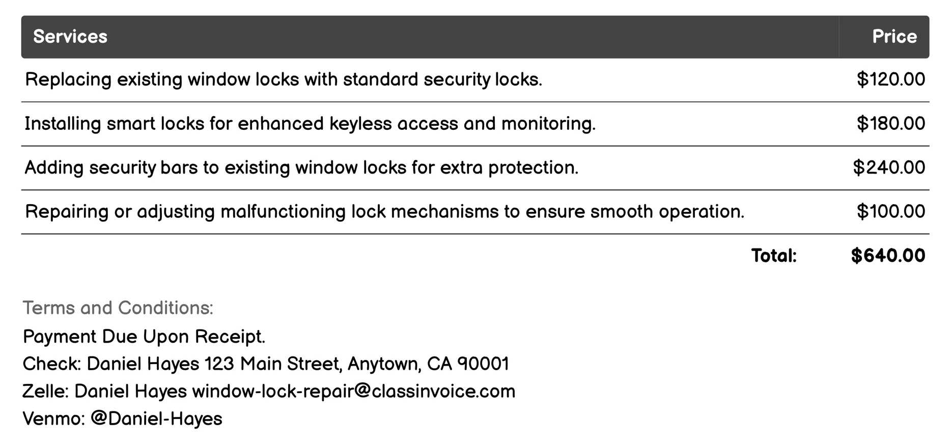 Security Upgrade Services Invoice Example