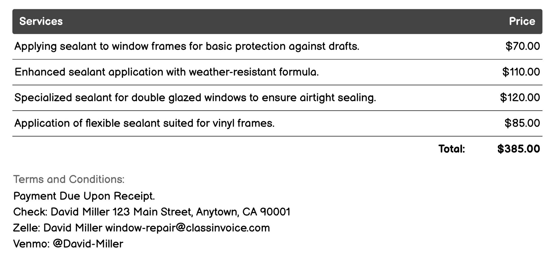 Sealant Application Invoice Example