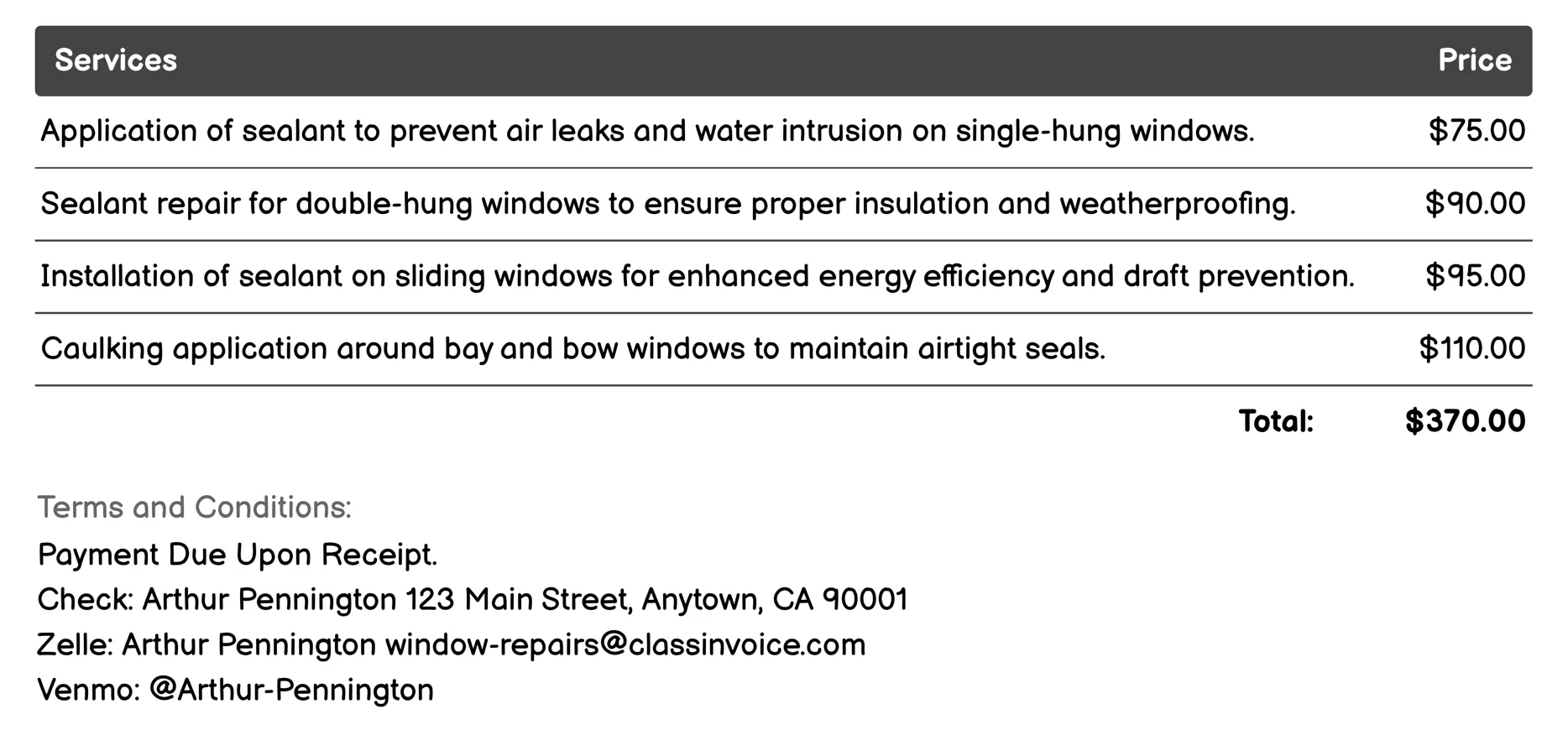 Sealant Application Invoice Example