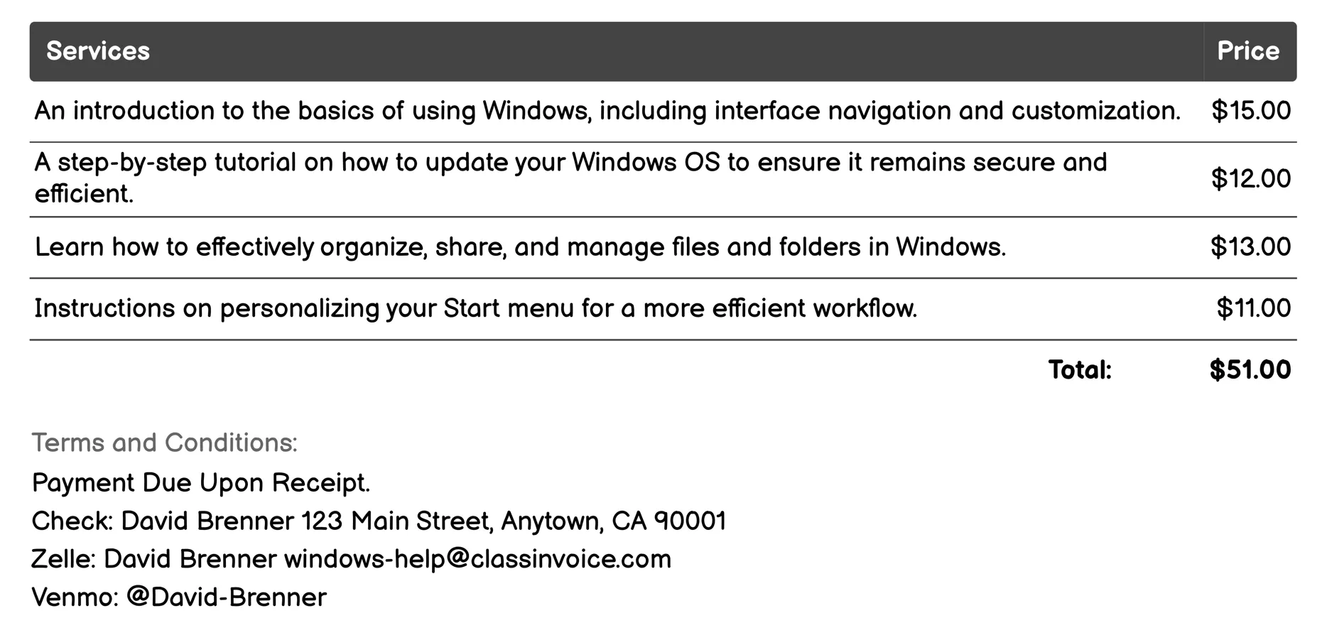 Tutorial Videos Invoice Example