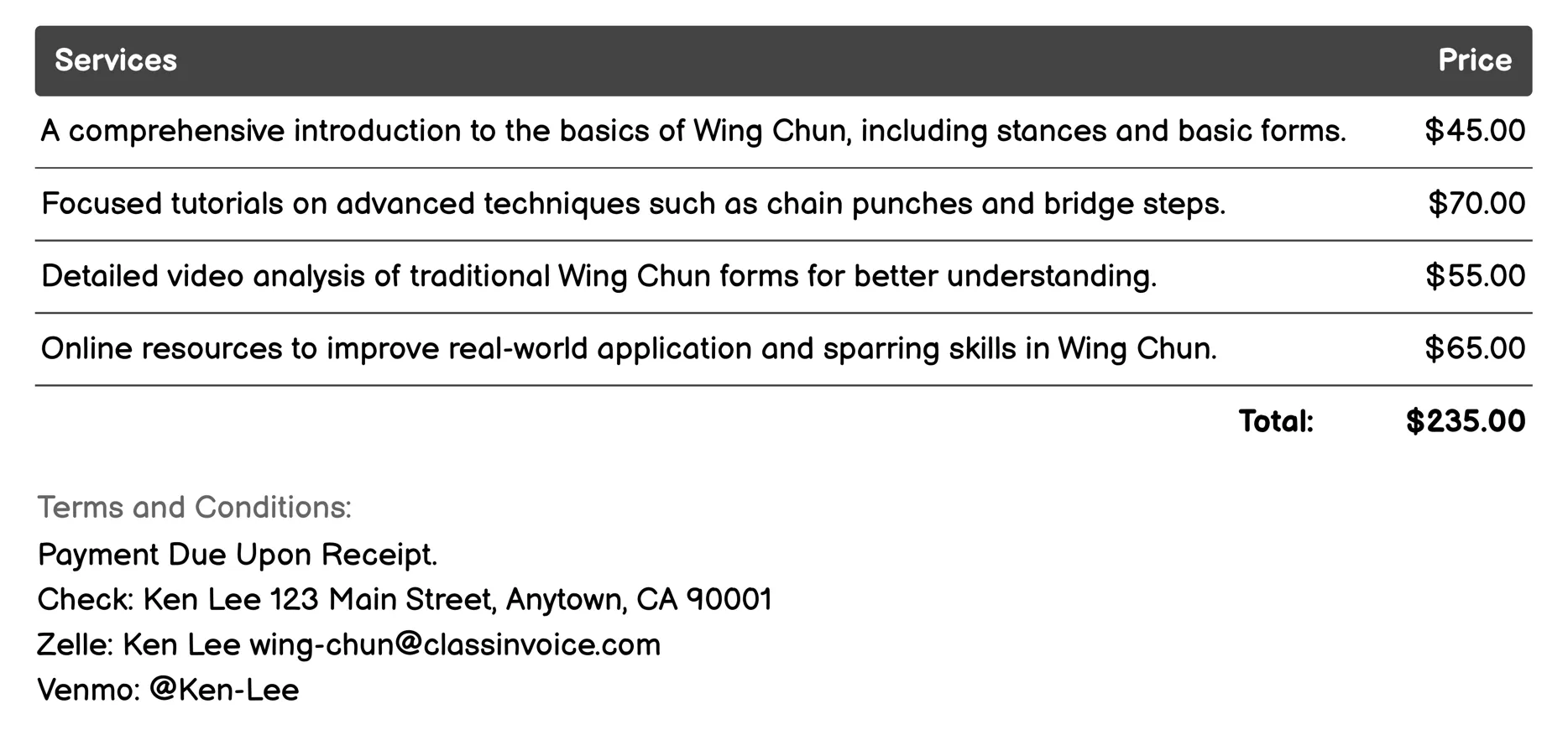 Online Tutorials and Resources Invoice Example