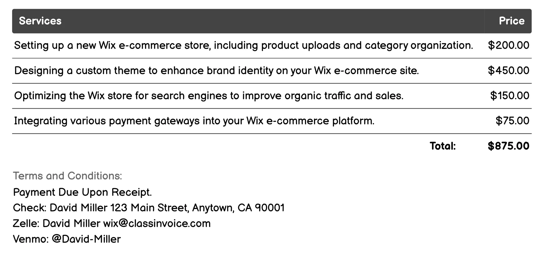 E-commerce Invoice Example