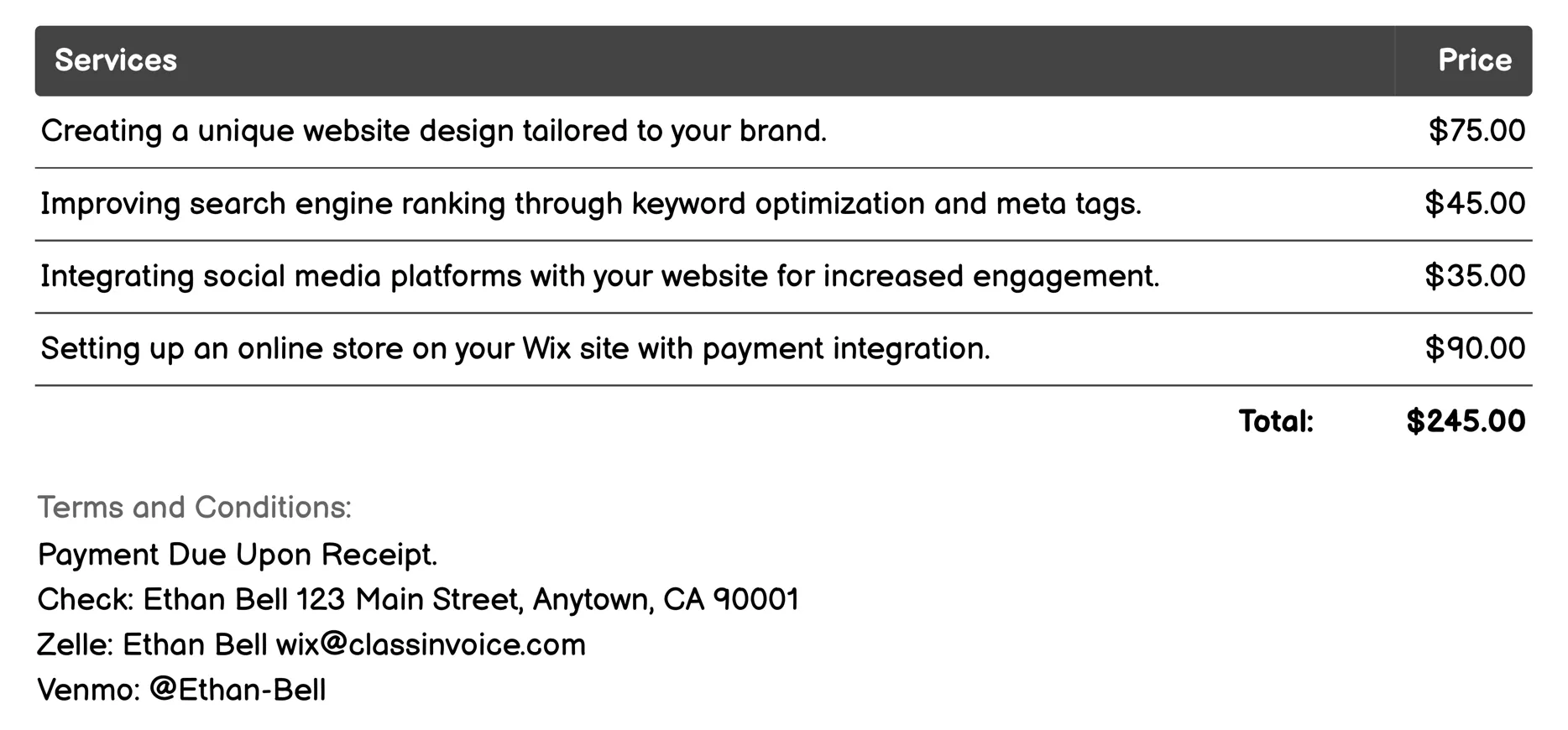 Website Builder Invoice Example