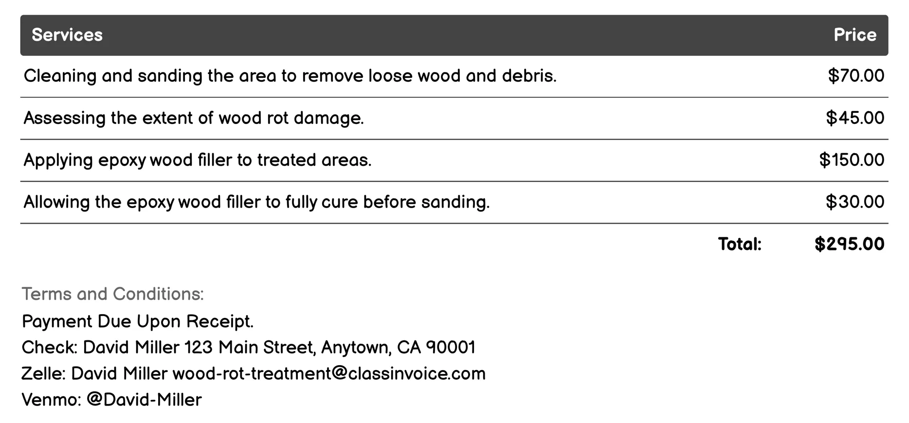 Epoxy Wood Filler Application Invoice Example