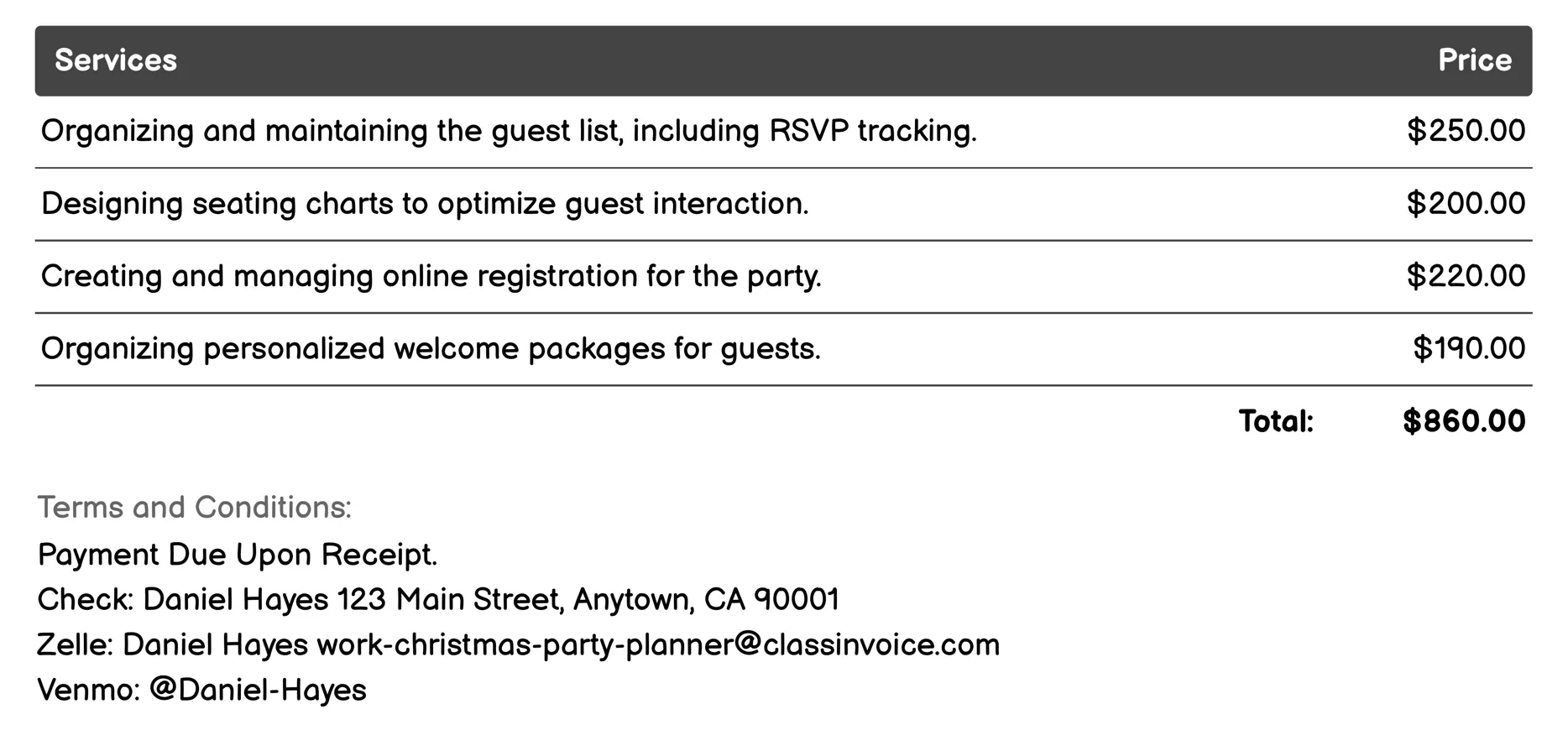 Guest Management Invoice Example